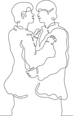 Poster - continuous one line drawing gay couple in love. homosexuals hugging. lovers.one continuous line isol