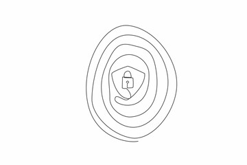 Poster - Single continuous line drawing fingerprints with a shield and padlock in middle. Security verification symbol. Electronic authentication method. Data Privacy Day. One line design vector illustration