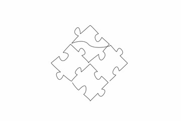 Aufkleber - Single one line drawing the puzzle pieces arranged. Various colors that match. Different to complete each other. Philosophy. Metaphor. National Puzzle Day. Continuous line design graphic illustration