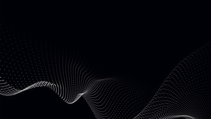 Poster - Wave of moving dots on an abstract dark background. 3D Vector illustration.