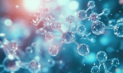 Poster - Molecular structure representation, abstract background with glowing molecules