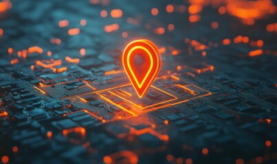 Poster - Digital map pin glowing on circuit board, technology concept, navigation, data