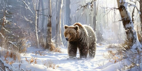 illustration of a brown bear vegetation wildlife outdoors.