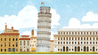 © Studios - Leaning tower of pisa in tuscany italy landmark png. Italian Piazza. Illustration