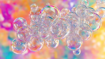 Poster - A vibrant display of translucent bubbles floating against a colorful, blurred background.