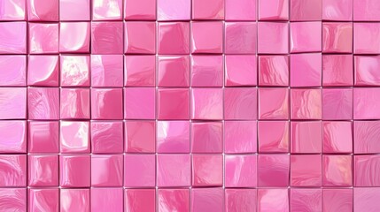 Poster - A vibrant arrangement of glossy pink cubes creating a visually striking mosaic effect.
