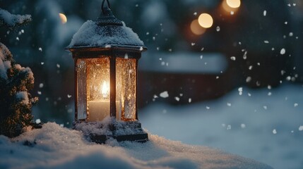 Sticker - Snowy landscape with lit candle