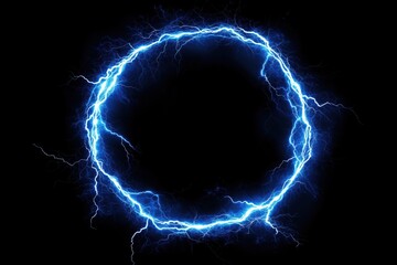 Poster - Electric circle of blue lightning bolts, glowing against black background