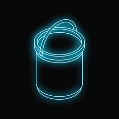 Poster - Neon blue bucket is glowing on a black background
