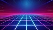 © Espresso - A vibrant, futuristic grid landscape featuring neon colors with blue, pink, and purple hues emanating from the horizon.