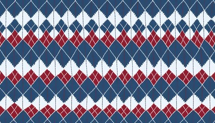 Poster - Argyle Pattern Fabric Textile Design Blue Red White. 