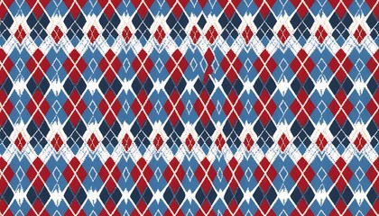 Poster - Argyle Pattern Fabric Red Blue White Diamond Texture.