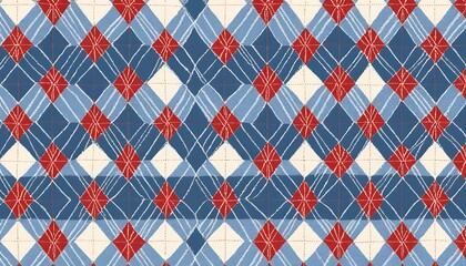 Poster - Red and Blue Diamond Pattern Fabric Textile.