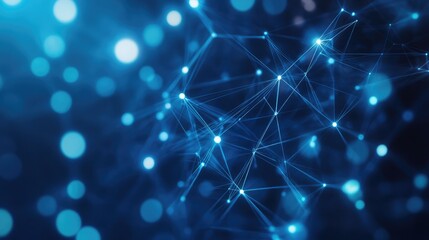 Fototapete - Abstract blue background with connected lines and glowing lights.  A digital network concept.
