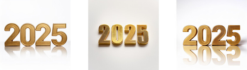 Poster - Three images of the year 2025, each with a different perspective and slight variation in the placement of the digits.