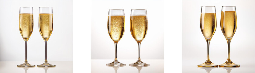 Poster - Three sets of two champagne flutes, each with a different amount of bubbly.