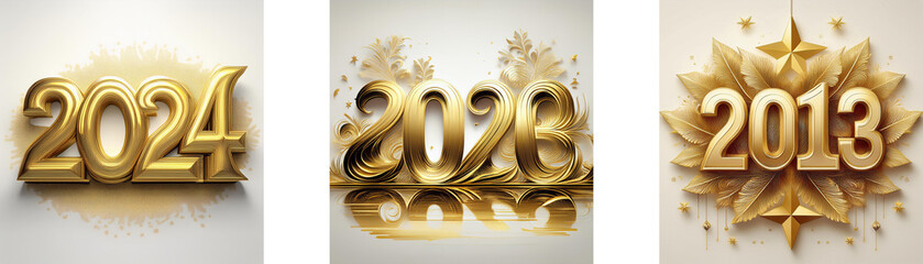 Poster - Three gold numbers represent different years, all with a decorative background.