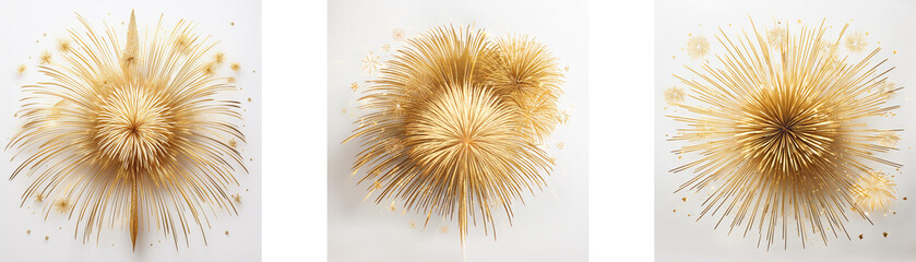 Poster - Three golden spheres made of tightly packed, radial lines.