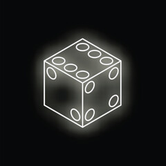 Poster - White neon dice is glowing on black background