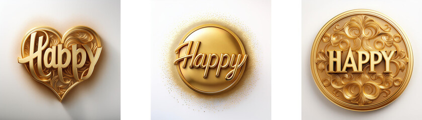 Poster - Three golden objects, each with the word 