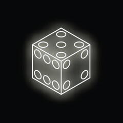 Poster - White neon dice is glowing on black background