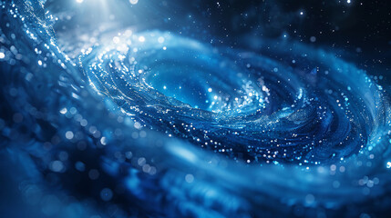 Poster - A stunning visualization of a swirling galaxy with bright blue tones and sparkling stars, evoking a sense of depth and wonder in cosmic art.