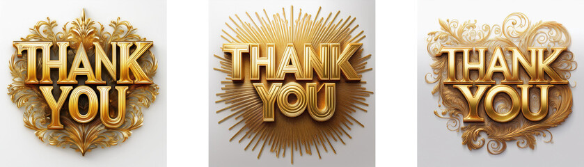 Poster - Three stylized golden Thank You designs, each with a different decorative background.