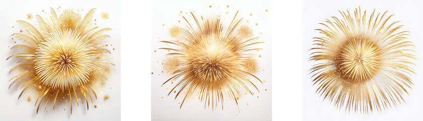 Poster - Three golden bursts radiating outward on a white background.