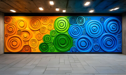 Poster - AI-generated mural showcasing vibrant colors and intricate patterns, depicting a fusion of abstract shapes and dynamic figures.