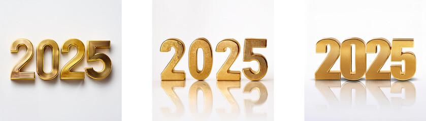 Poster - Three gold numerals representing the year 2025 on a white background.