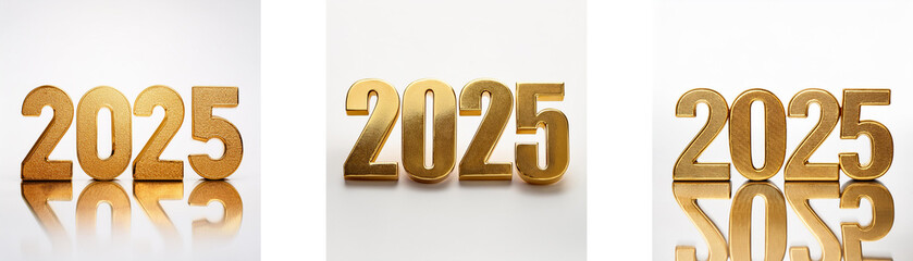 Poster - Gold 2025 numerals on a white background, with a reflection below.