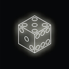 Poster - White neon dice is glowing on black background with isometric perspective