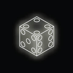 Poster - White neon dice is glowing on a black background