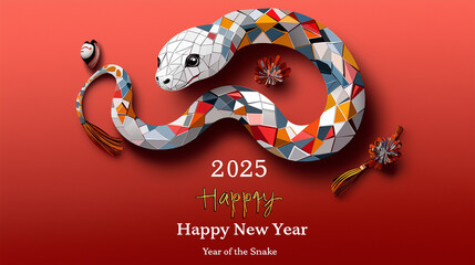 Aufkleber - 2025 Happy New Year with colorful geometric snake design, celebrating Year of Snake. vibrant and festive illustration perfect for occasion