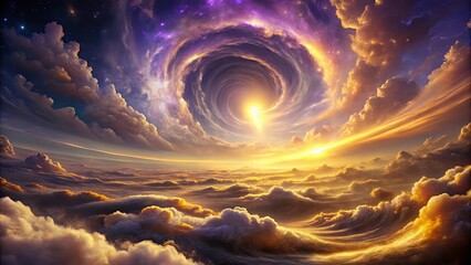 Wall Mural - celestial vortex of golden clouds and cosmic dust, a dreamy vision of the cosmos above