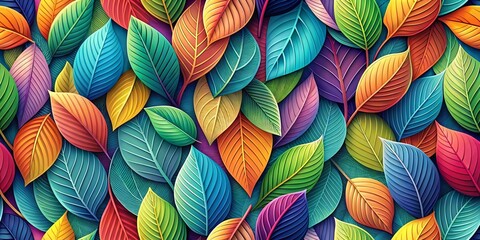 Wall Mural - A vibrant tapestry of layered foliage in a kaleidoscope of colors, showcasing nature's intricate artistry with every leaf's unique texture and hue.