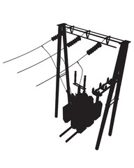 Poster - silhouette power grid substation - vector illustration. high voltage transmission systems. electric 