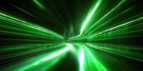 Poster - abstract green light trails with dynamic motion blur creating a futuristic atmosphere, ideal for sci