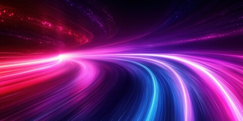 Poster - Vibrant Abstract Light Trails in Motion with a Dark Background Capturing Energy and Dynamic Flow of Colorful Illumination for Creative and Futuristic Designs