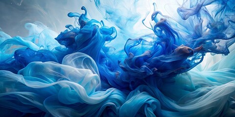 Wall Mural - Abstract Blue and White Swirling Fabric with Smooth, Flowing Texture