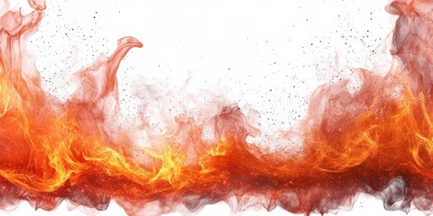 Poster - vibrant abstract flame background with dynamic swirls of orange and red smoke against a white backdr