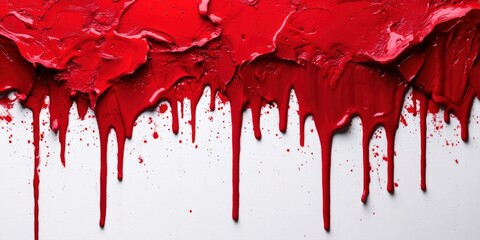 Poster - Vivid Red Paint Drips Down Canvas Creating Dramatic Texture and Bold Contrast in Art Composition Showcasing Abstract Expression and Dynamic Movement