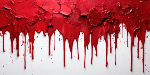 Poster - Dramatic Red Paint Texture with Vivid Drips on a White Background for Artistic and Design Purposes, Perfect for Contemporary Art and Creative Projects