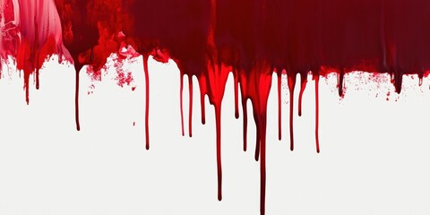 Poster - Vivid Red Paint Dripping Down a White Surface Creating a High-Contrast Abstract Artwork Perfect for Backgrounds or Artistic Projects