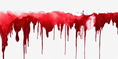 Poster - Vibrant Red Paint Drips on a White Background Creating an Artistic and Striking Visual Effect for Creative Projects, Designs, and Backgrounds