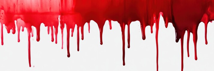 Poster - Vivid Red Paint Dripping Down on a White Background Creating a Bold and Impressive Visual Impact for Artistic and Creative Concepts