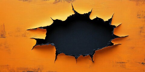Poster - Dramatic Background with Torn Edges Revealing Black Space on Vibrant Orange Surface Ideal for Creative Designs and Text Overlay in Various Media