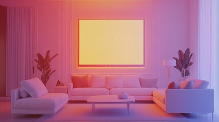 Aufkleber - This modern living room features a cozy setup enhanced by adjustable ambient lighting and intuitive touch panels for ease of use. Generative AI