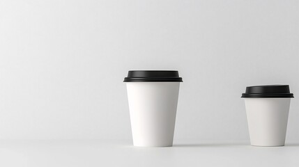 Fototapete - Minimalist White Paper Coffee Cup with Black Lid Isolated on Pure White Background Perfect for Branding Mockup and Product Presentation