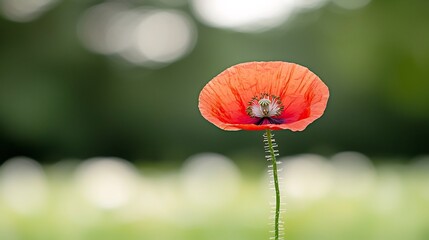 Aufkleber - Stunning macro image of a bright red poppy flower showcasing its intricate petal textures and clear stamens with soft blurred light flares enhancing the captivating scene  The vibrant